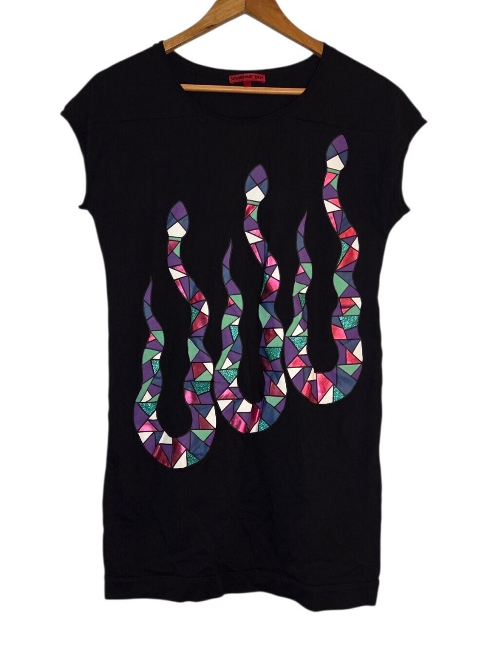 Vivienne Tam Metallic Geometric Snake Tunic Tee Size S